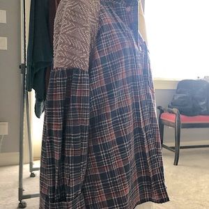 NWOT Free People XL Fireside Nights Buttondown in Cloud Combo